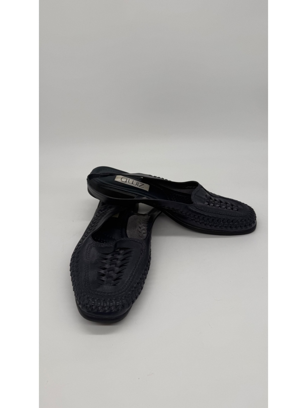 Zimol Black Leather Woven Slingback Loafers Women’s Size 11W Wide Low Heel